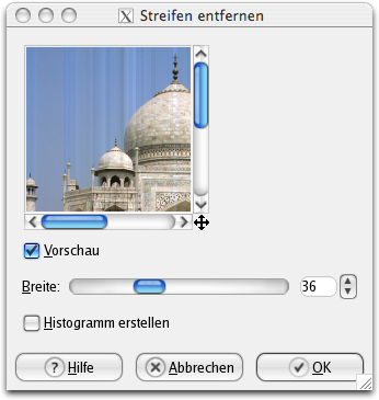 Eigenschaften für das Filter Streifen entfernen